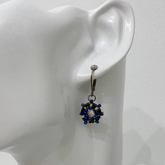 VTG Iridescent Blue Purple Bead Earrings - Picture 2 of 5
